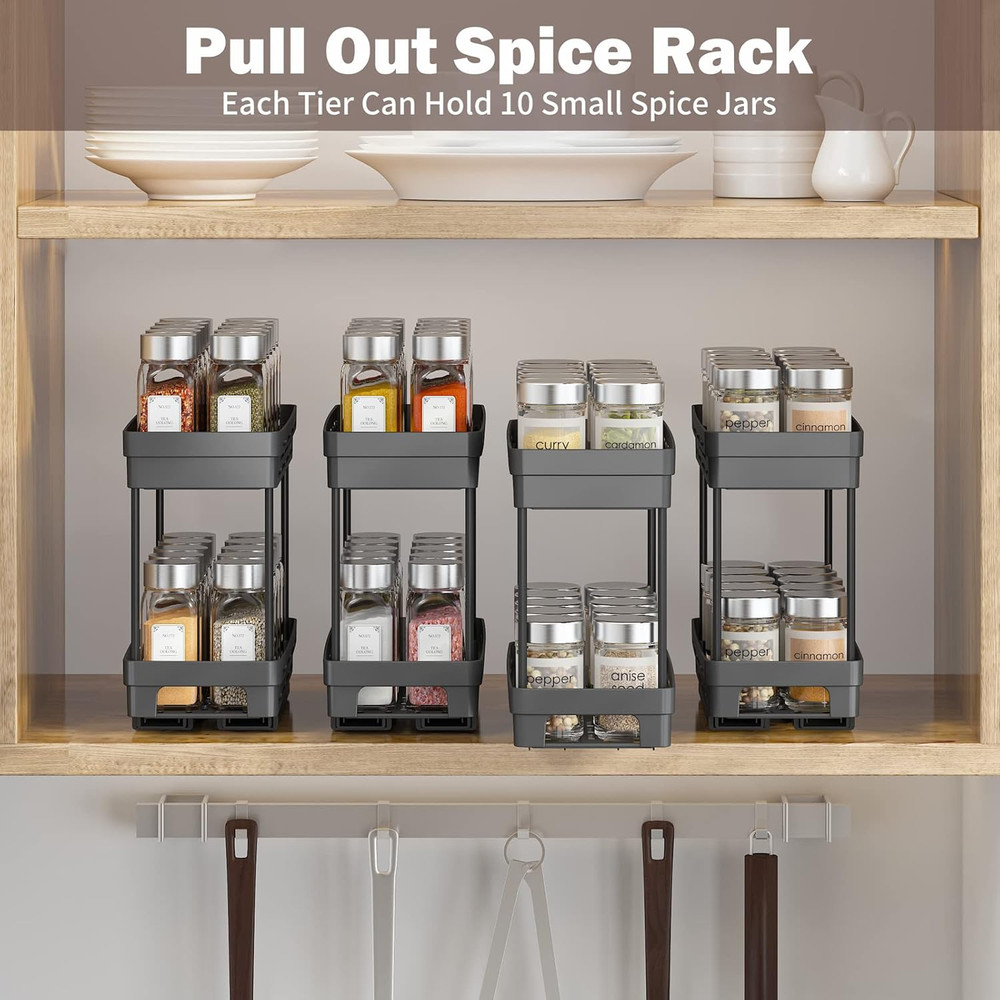 Pull Out Spice Rack Organizer 2 Pack Slide Out Cabinet Storage 2 Tier Black