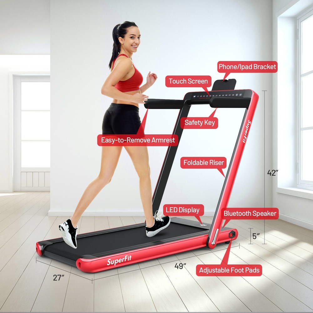 2.25HP Speed Adjustable Folding Treadmill W/Bluetooth Speaker Remote Control LED