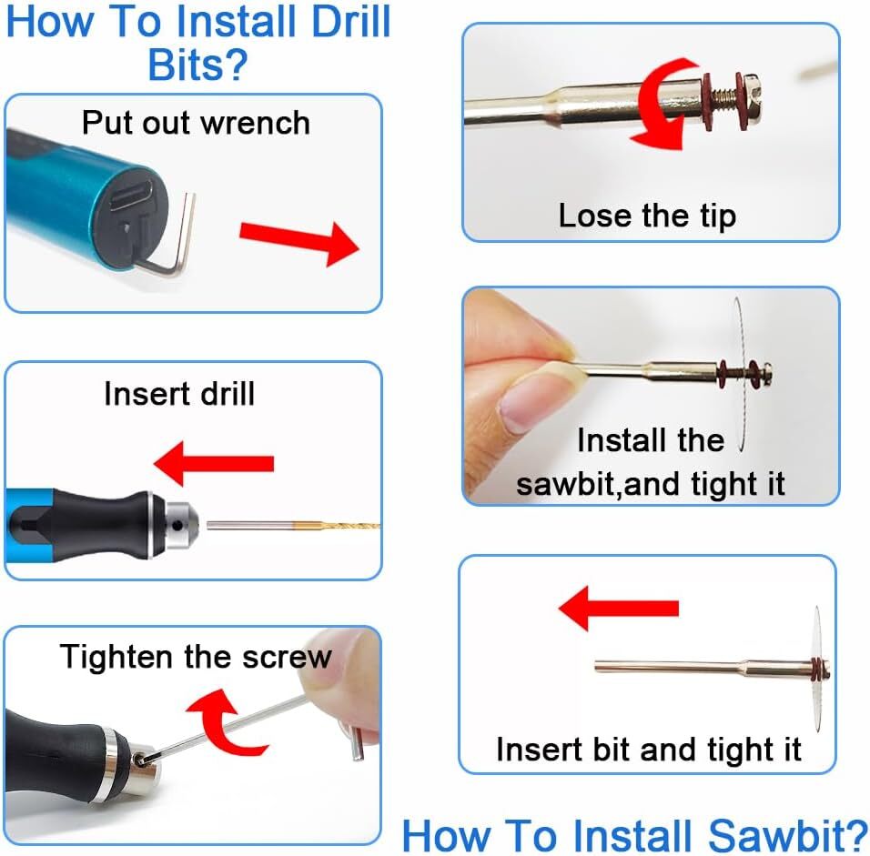 3-Speed Cordless Mini Drill Pen With 8 Small Drill Bits,Rechargeable Electric