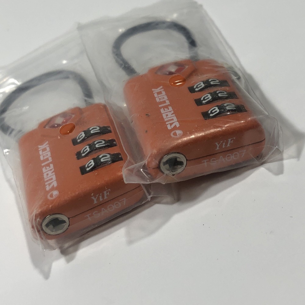 Sure Lock Luggage Combination Lock TSA Approved Orange 2pc New