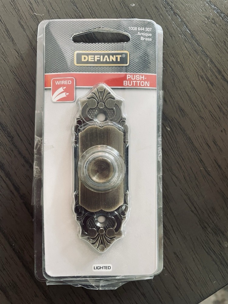 DEFIANT PUSH-BUTTON DOORBELL Lighted Wired ~ ANTIQUE BRASS NEW