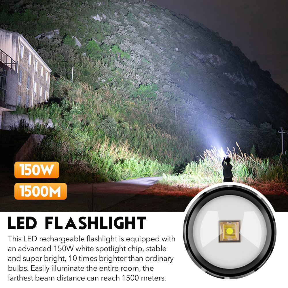1000000 Lumens Rechargeable Super Bright LED Tactical Flashlight LED Work Light