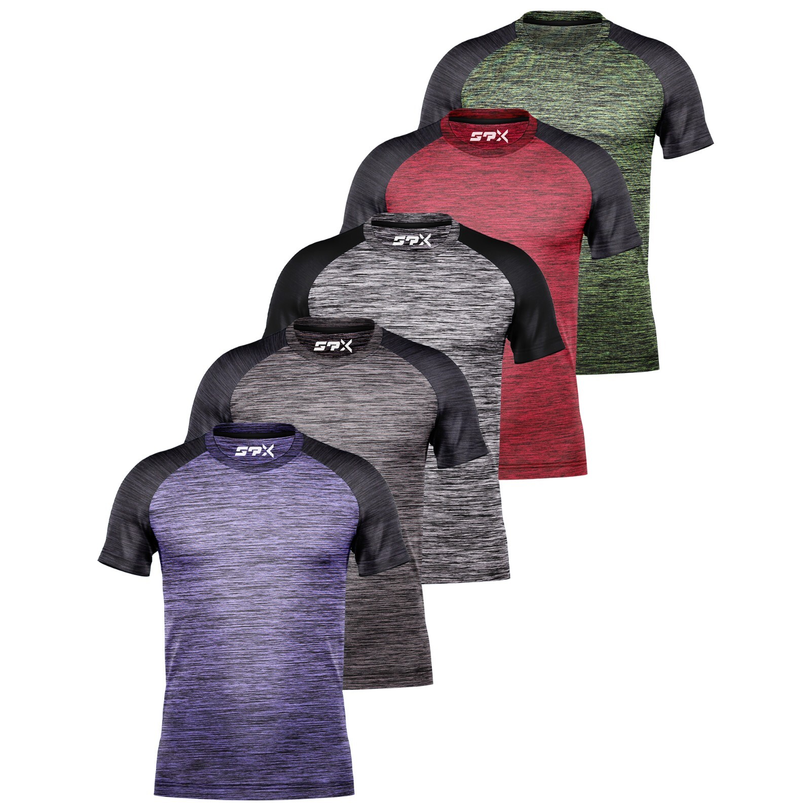 [5 Pack] Mens Active Athletic T Shirts Gym Running Workout Dry-Fit Crew Neck Top