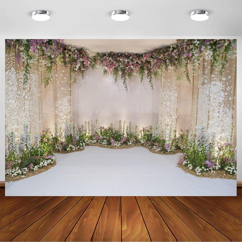 10X7Ft Wedding Backdrop for Cradle Ceremony Background for Proposal Flowers Curt