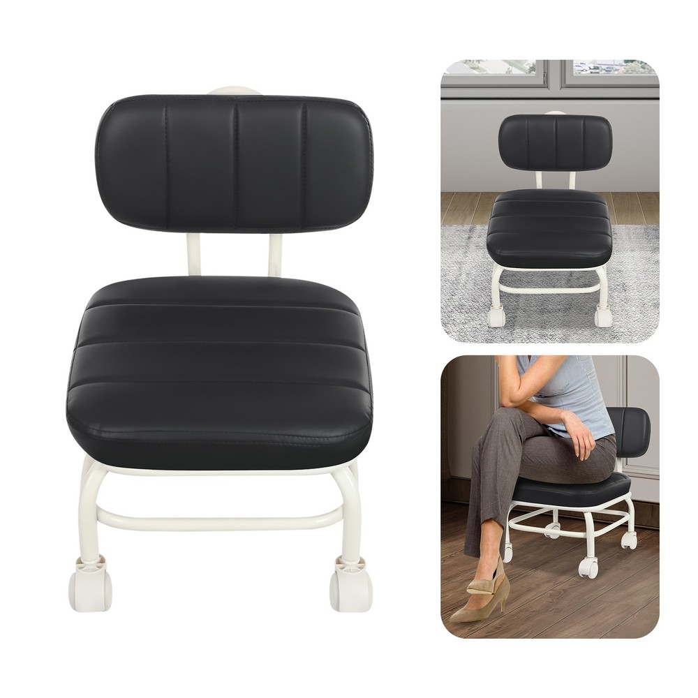 Low Rolling Stool, Roller Seat with Universal Swivel Caster Wheels & Backrest