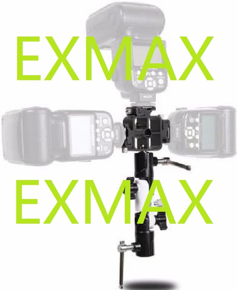 EXMAX Triple (3) Flash Head Adapter with Swivel/Tilt Bracket 3 Section U Shape