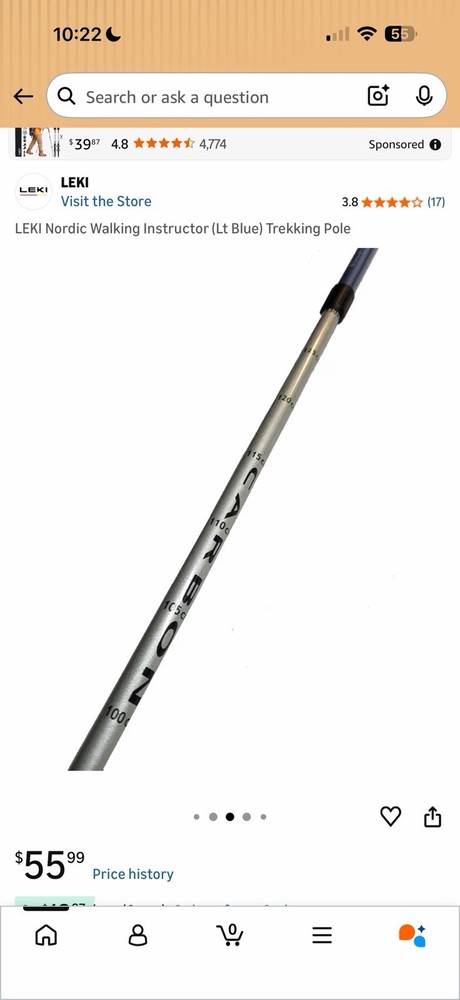 LEKI Nordic Walking Instructor Fully Adjustable Walking Pole 135cm Light Blue