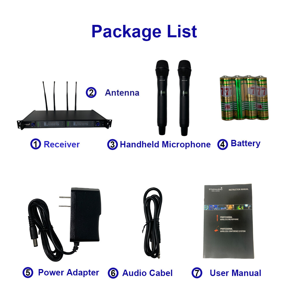 2 Channel Dynamic Handheld Microphone Wireless UHF Microphones System Metal Mic