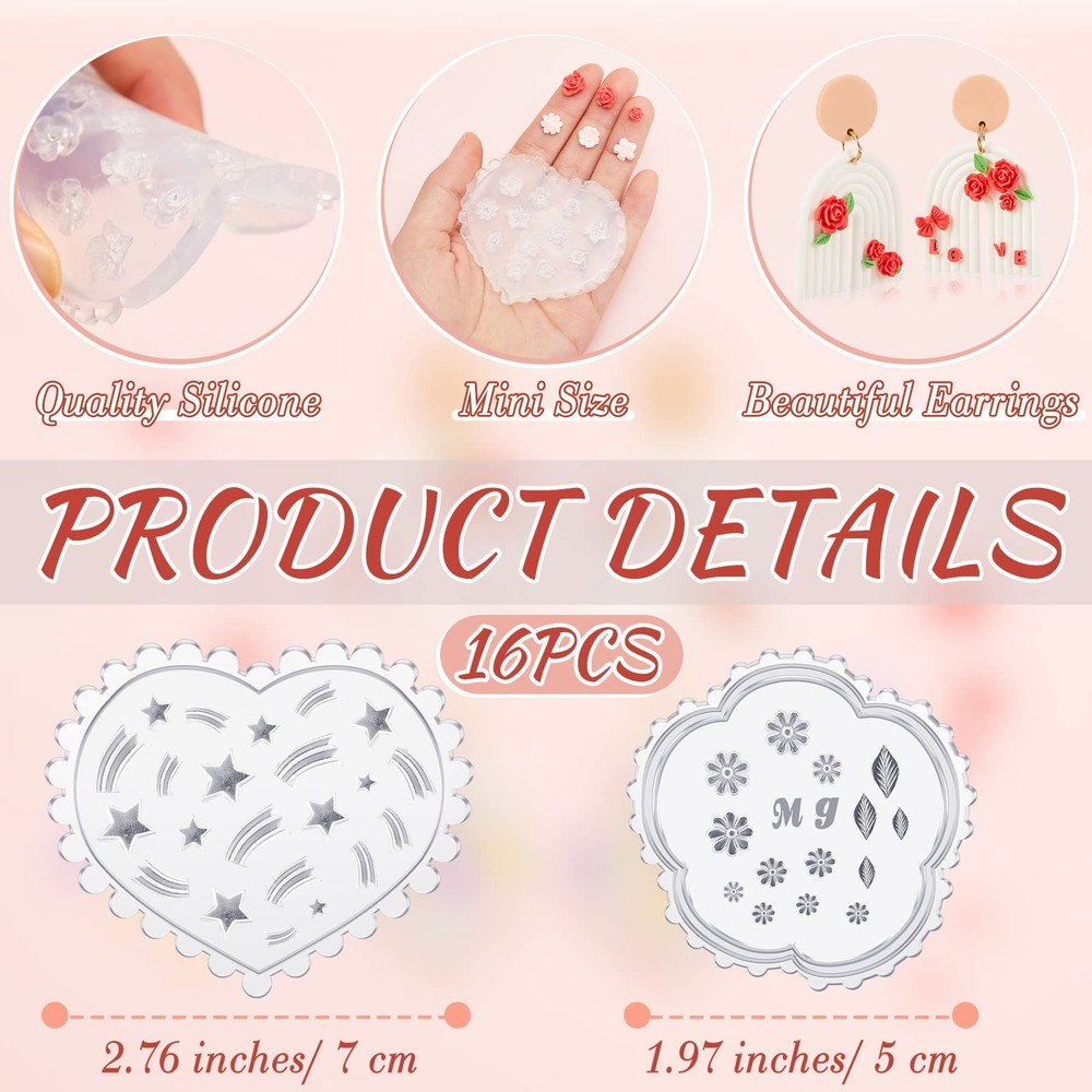 16 Pcs Spring Small Flower Polymer Clay Molds for Earring Making, Mini 3D Sil...