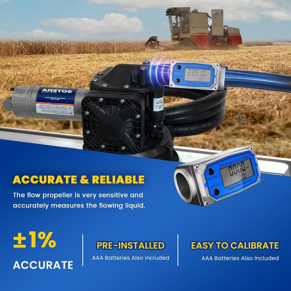 Flow Meter 1" Digital Turbine Fuel Meter Waterproof Inline NPT Thread Flowmeter