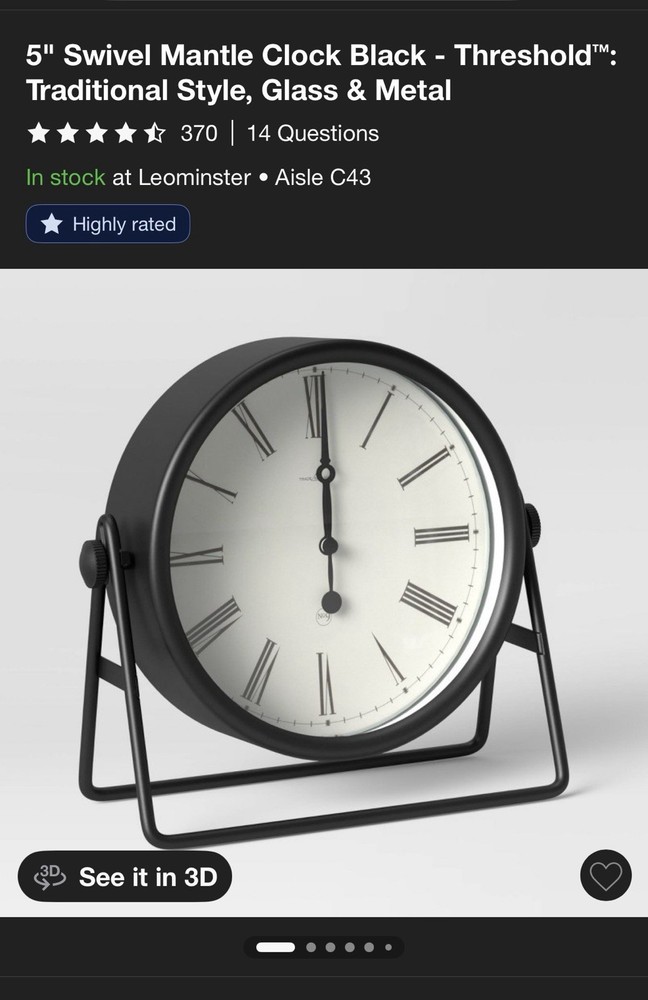 Threshold 5” Swivel Mantel Clock Black