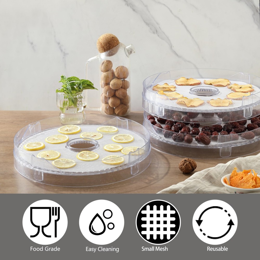 8 Pack Silicone Dehydrator Sheets, 13" Round Tray Large, White
