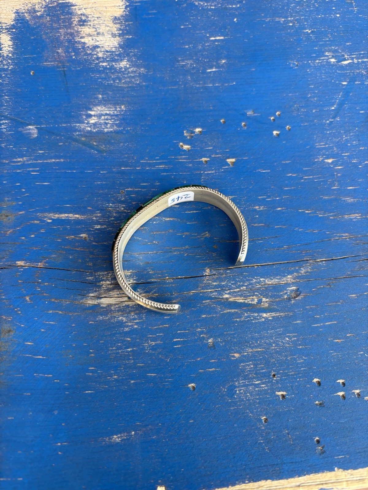 Sterling Silver Inlay Cuff Bracelet Malachite Signed FY fan32