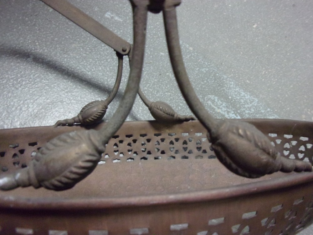 Rare Hand Hammered Copper Bronze open work handled basket
