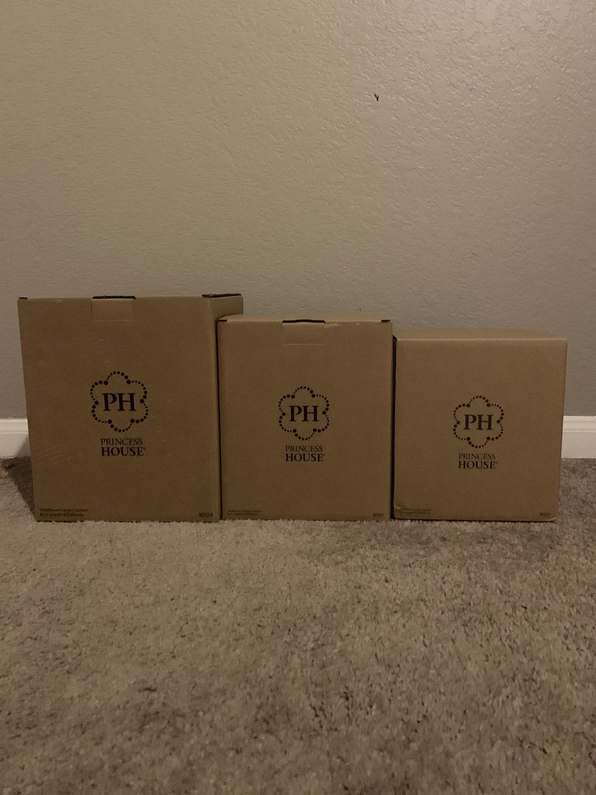 Princess House White Ceramic Floral Canister Set of 3 with Wood Lids