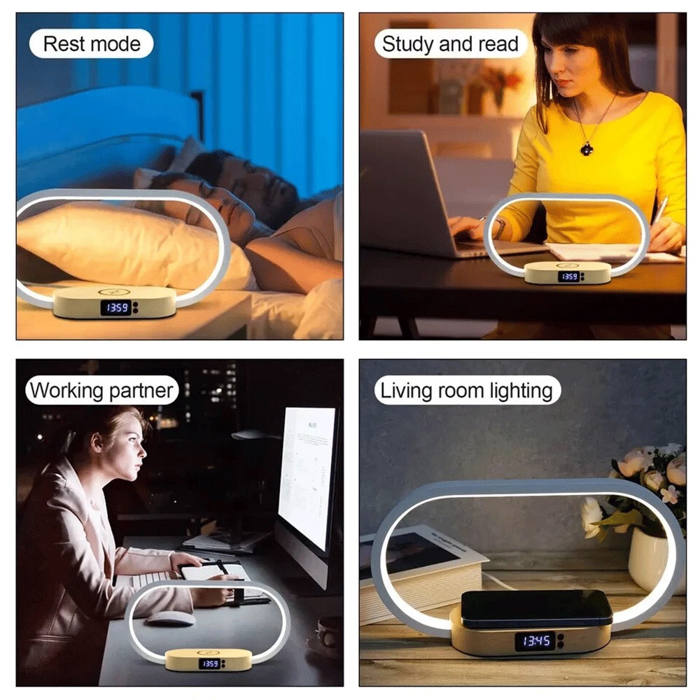 1PCS Rechargeable Bedside Lamp with Clock Touch Dimmable, 3 Color Temperatures