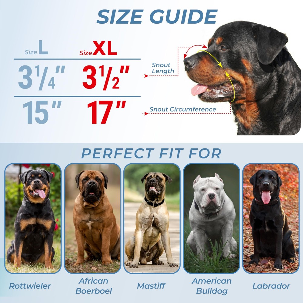 CleverTail XL Metal Dog Muzzle for Extra Large, Silver Wire & Black Straps