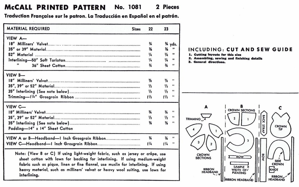 McCall 1081 Beret Hat Cap Pattern Chemo Alopecia 22"