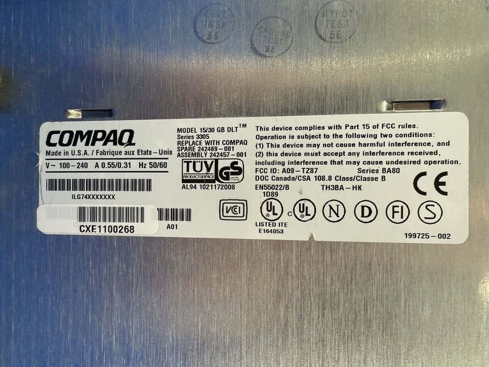 Digital TZ87 Internal Mount Tape Drive Module Compaq - Powers On - Read Below