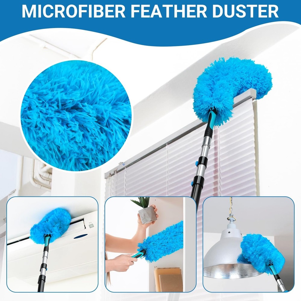 20FT High Ceiling Fan Duster with 5-12FT Extension Pole, Extendable Reusable ...