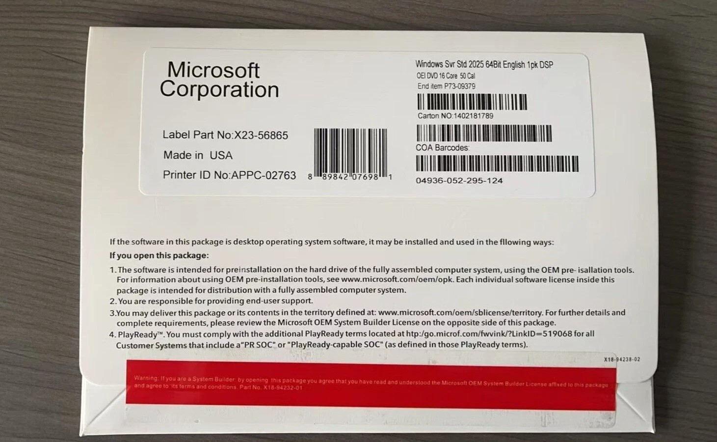 Microsoft Windows Server 2025 Standard 64Bit 16 Core-50 CALs DVD With Key Sealed