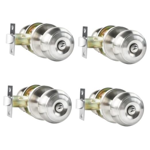 Privacy Door Knobs Satin Nickel Door Knobs with Lock, Bed and Bath Door 4 Pack