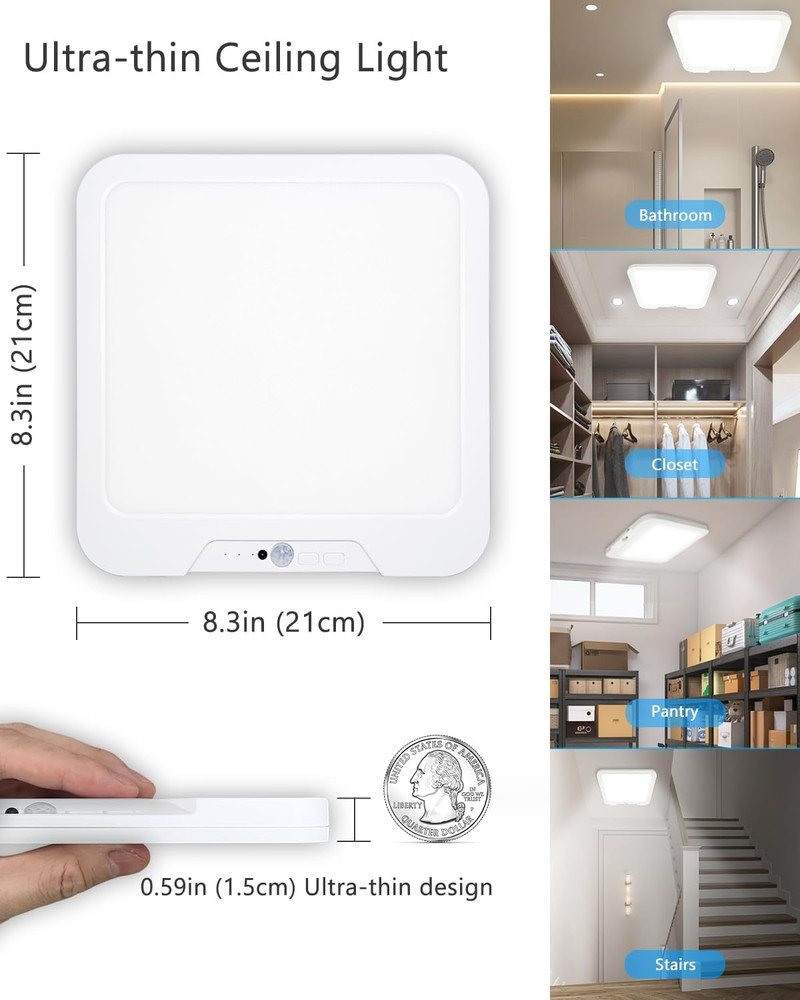 Rechargeable Motion Sensor Ceiling Light with Remote, Dimmable Magnetic Mount Cl