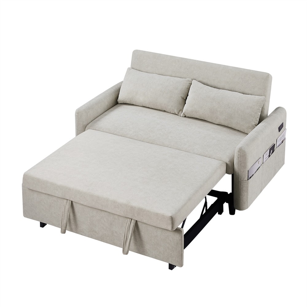 Convertible Sleeper Sofa Bed Loveseat Sofa Couch with Pull Out Bed & USB Port