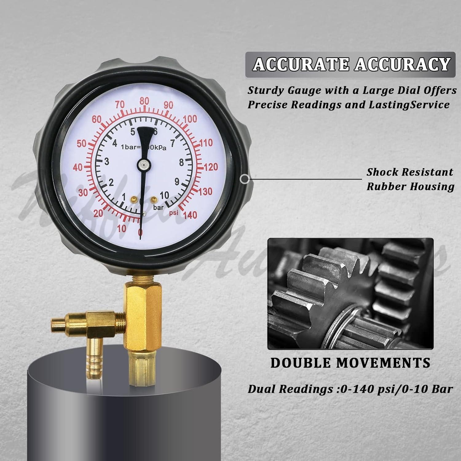 0-140PSI Fuel Injection Pump Pressure Tester Injector Pump Pressure Gauge Kit US