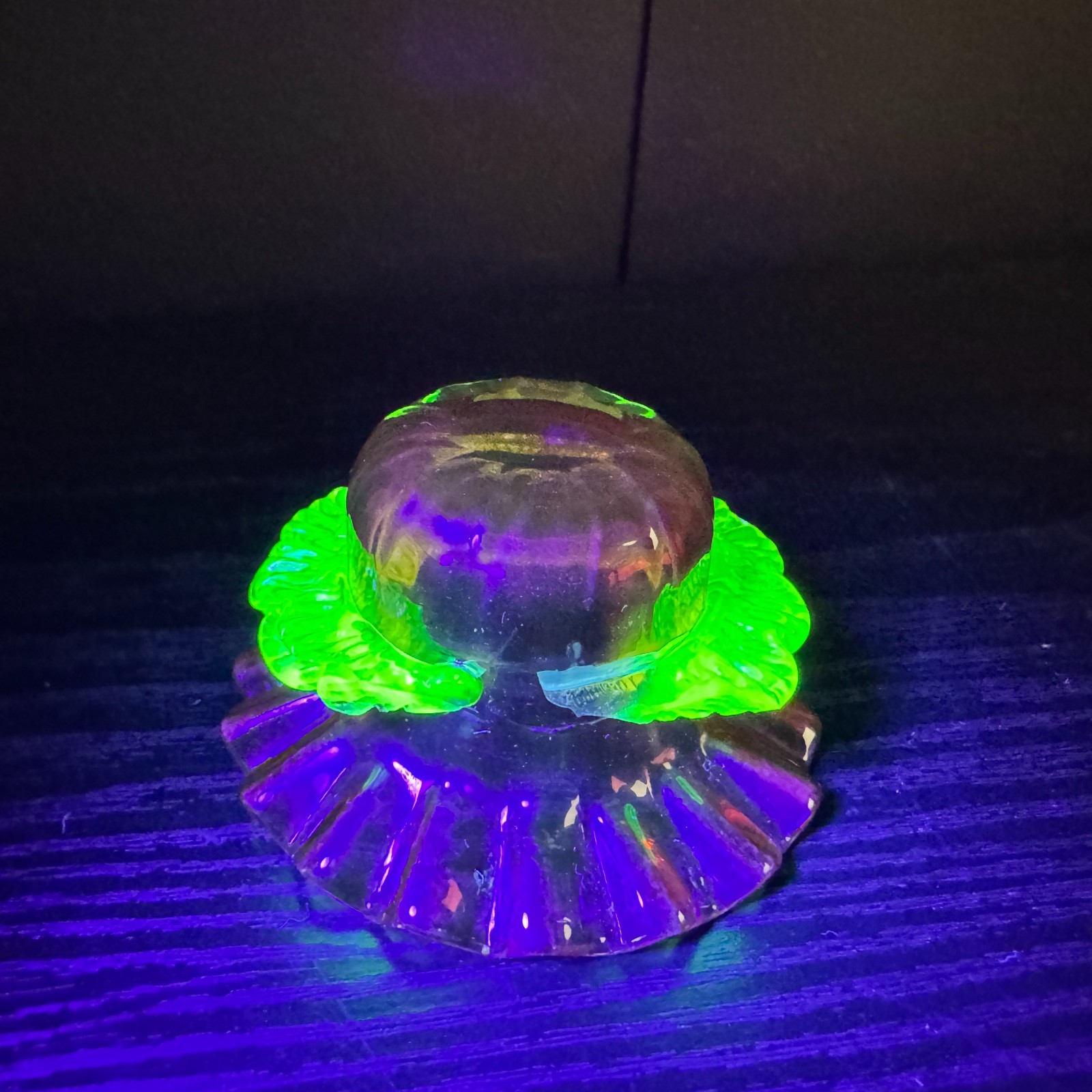 Uranium Glass Cranberry Vaseline Ruffle Open Salt Cellar Antique Victorian Era