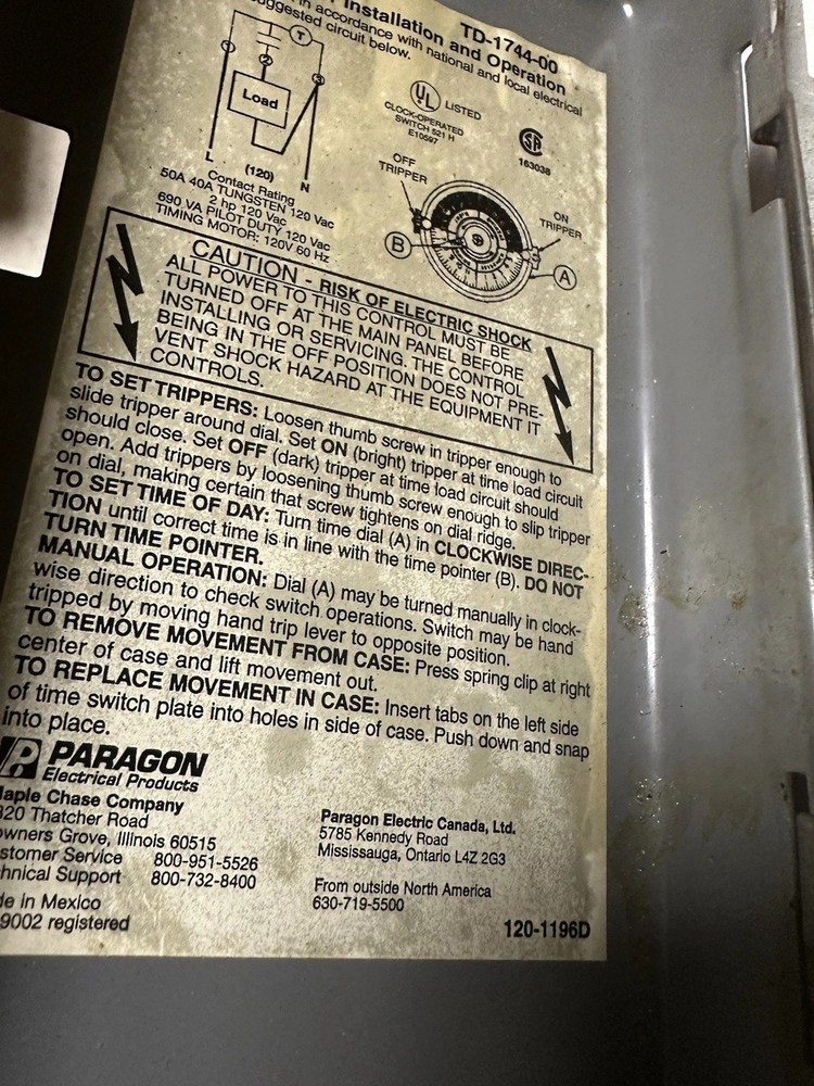 Paragon Electric Timer Model 4001-00