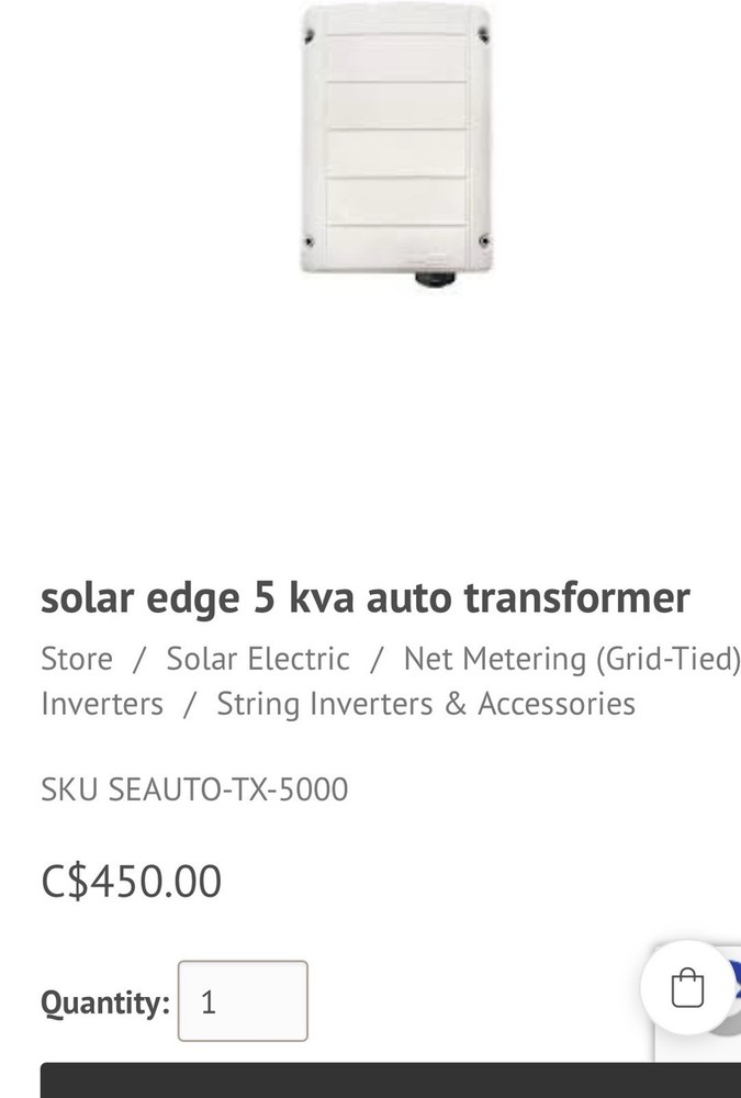 SolarEdge SEAUTO-TX-5000 Auto Transformer 5KVA Split-Phase120V/240VAC “preowned”