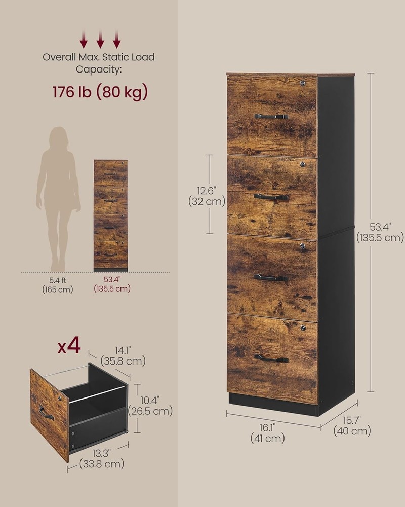 Vertical File Cabinet 4 Drawer Rustic Brown