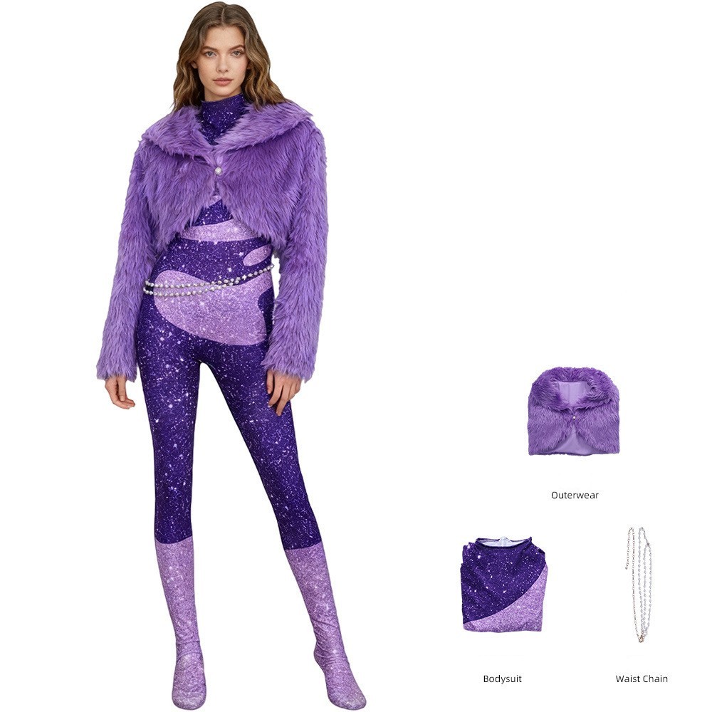 Kids Zootopia 2 Gazelle Cosplay Costume Antelope Singer Jumpsuit Purple Coat