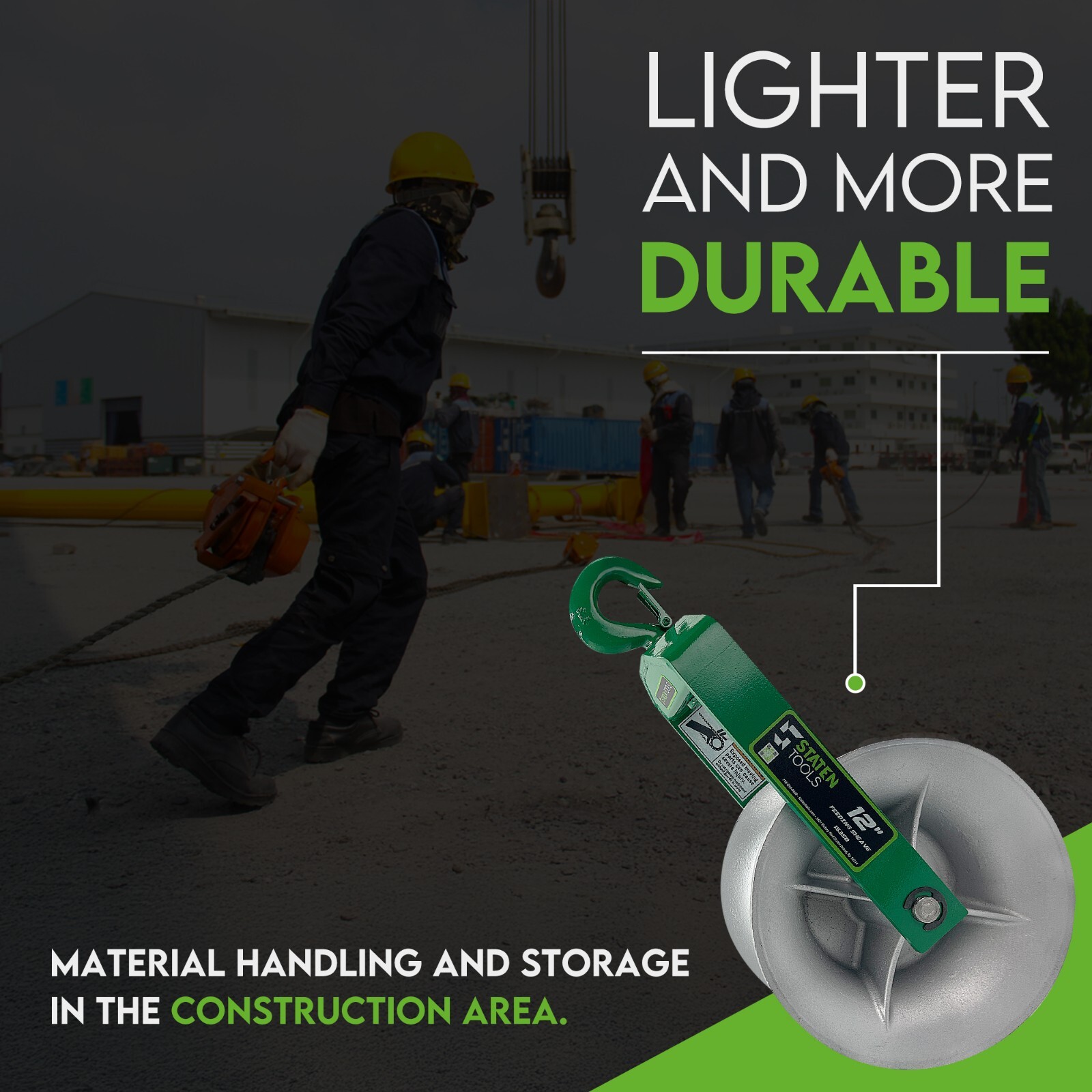 Staten Tools 651 Cable Puller Sheave, Hook, Wire, 12 In Diameter 6500lb