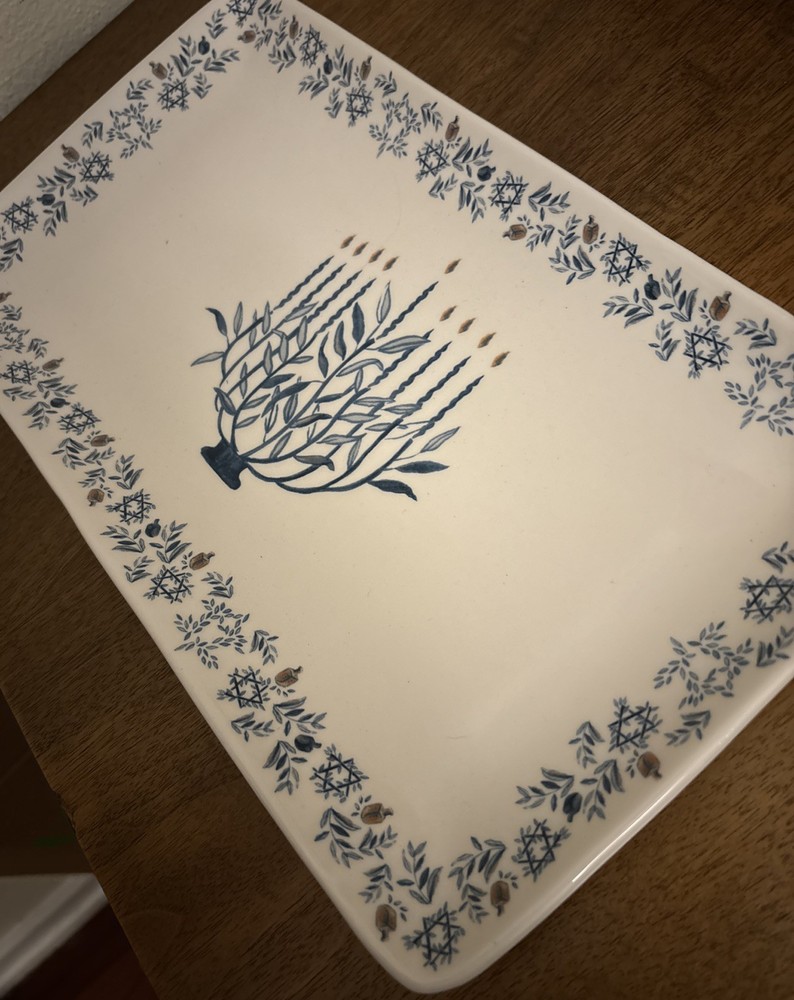 Sur La Table Rectangular Hanukkah Ceramic Platter Latkes Jewish Menorah