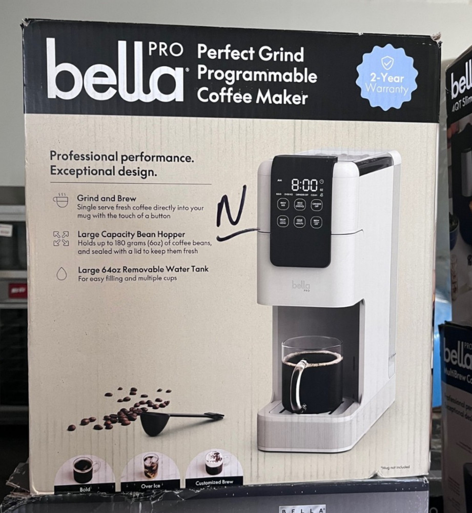 bella PRO Programmable Single-Serve Coffee Maker Integrated Burr Grinder Oatmilk