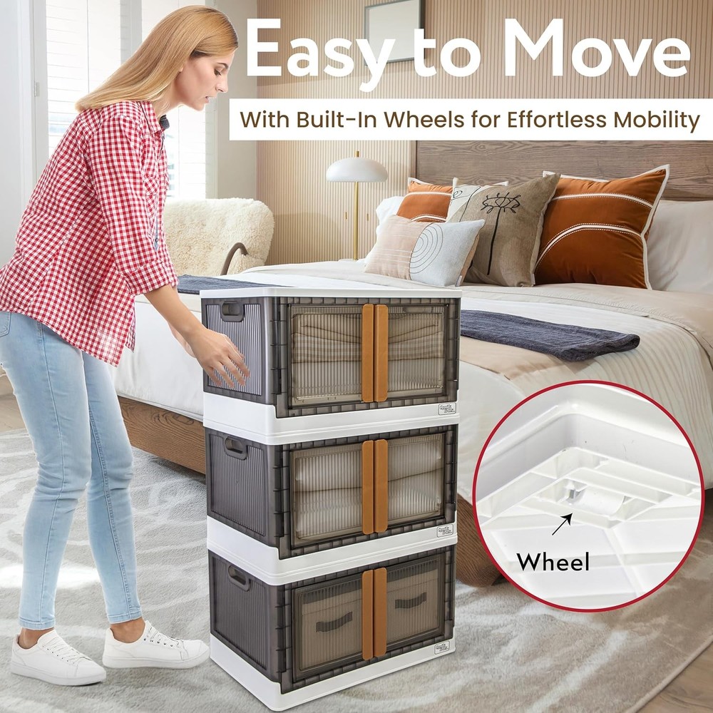 Quik Box 19 Gallon Stackable Storage Bins W/ Doors Collapsible Organizer