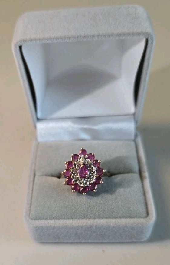 Tear Drop Pink 10k Gold Diamond Ring