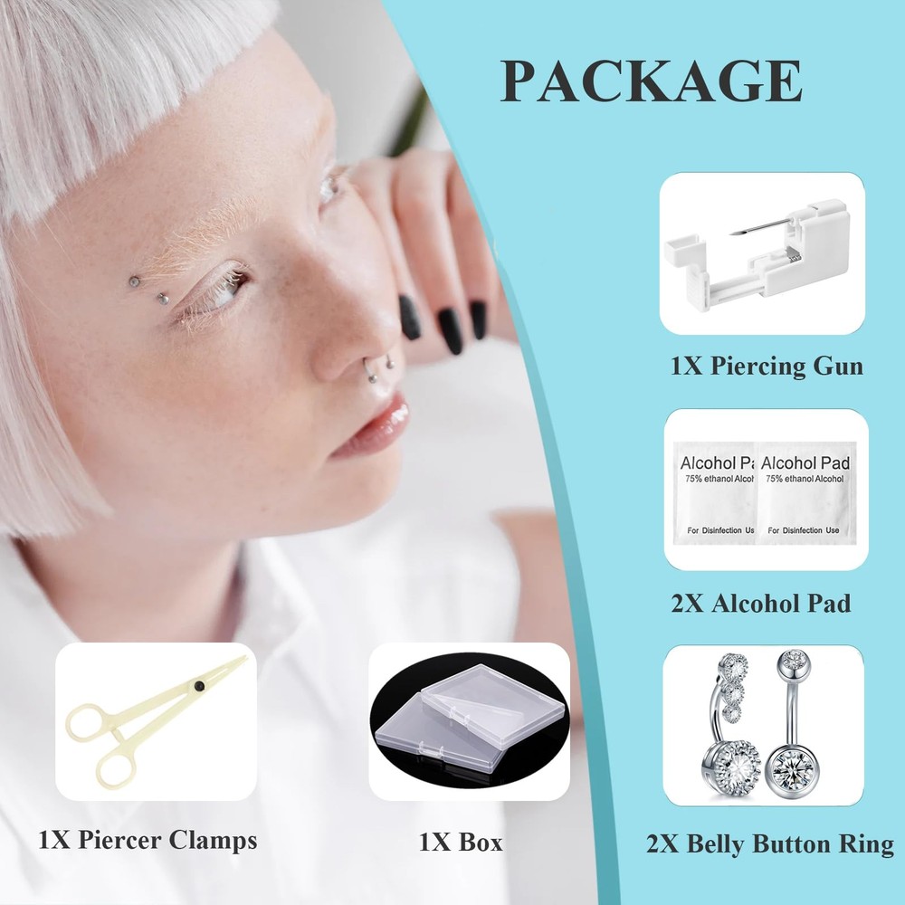 6PCS Belly Button Piercing Kit,Professional Body Piercing Gun,Belly Button Ring,