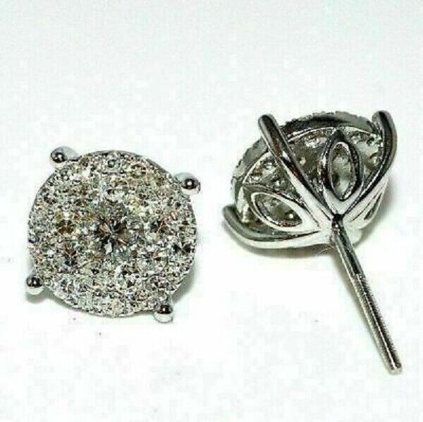 1.50Ct Lab Created Diamond Cluster Stud Earrings Solid 14K White Gold Finish