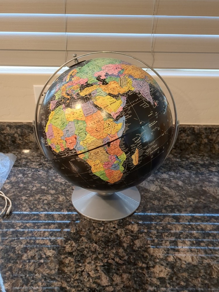 Replogle 12" Starlight Globe Colored Relief World Map Satin Chrome Base