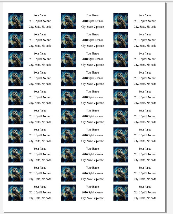 150 Owl Starry Night Art Mailing Return Address Labels Personalized