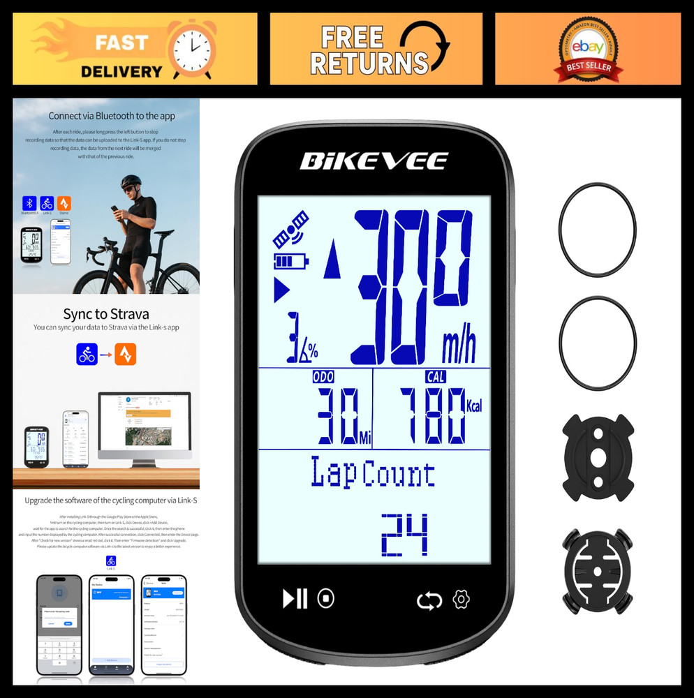 Wireless Bike Computer GPS Bundle - Speedometer, Odometer, Cadence Sensor, Water
