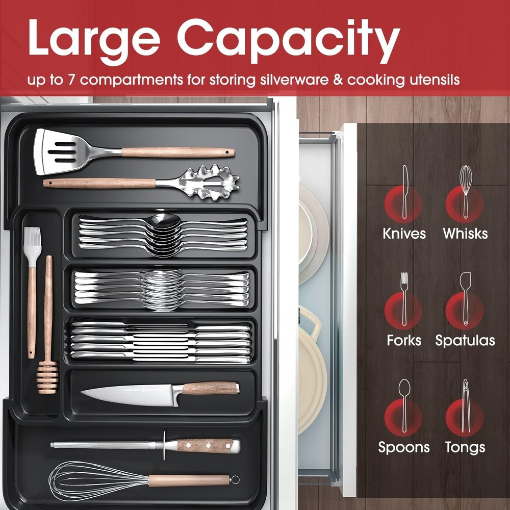 Aujen Silverware Organizer - Expandable Kitchen Drawer Organizer, Adjustable ...