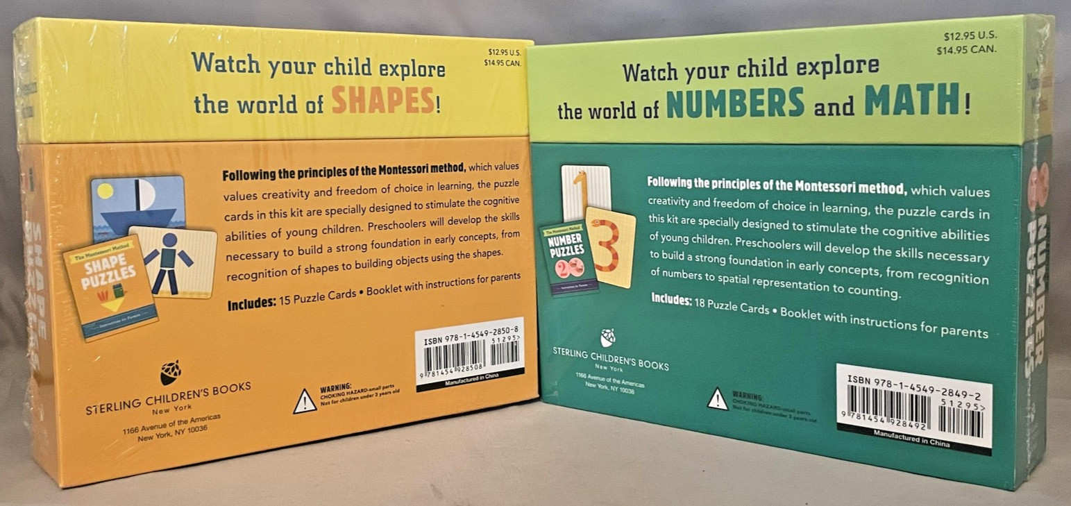 2 Montessori Shape & Number Puzzles Activity Kits Preschool Sterling NEW
