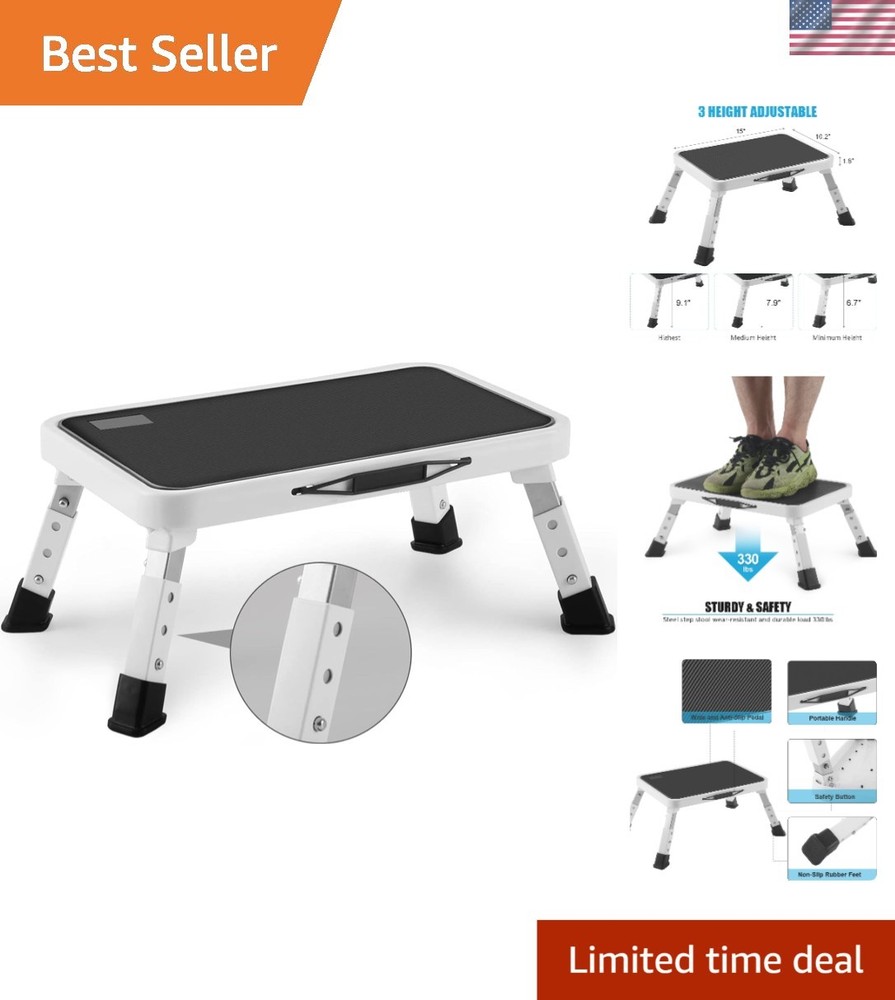 Height-Adjustable Folding Step Stool - Non-Slip, 330lbs Capacity, Compact Design