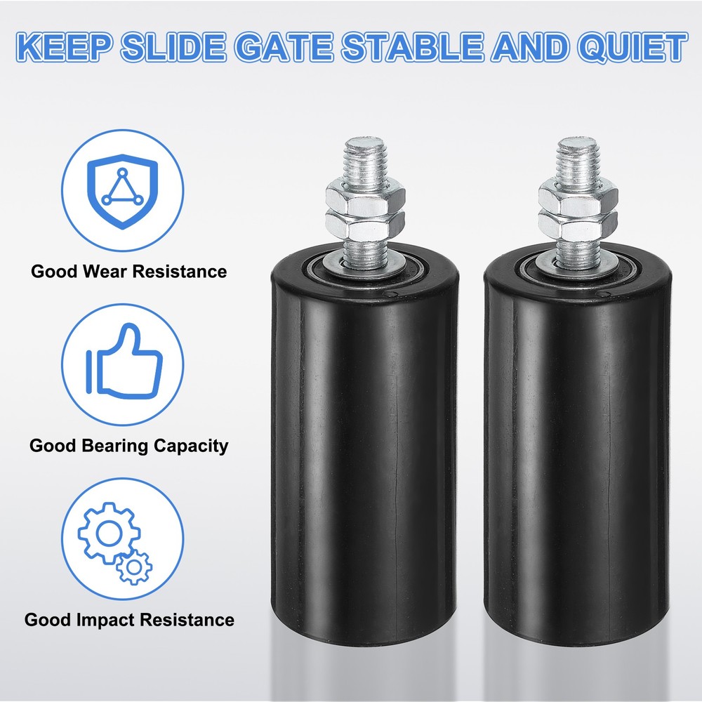 2Pcs Slide Gate Guide Roller, 4" Nylon Sliding Gate Support Assembly, Black