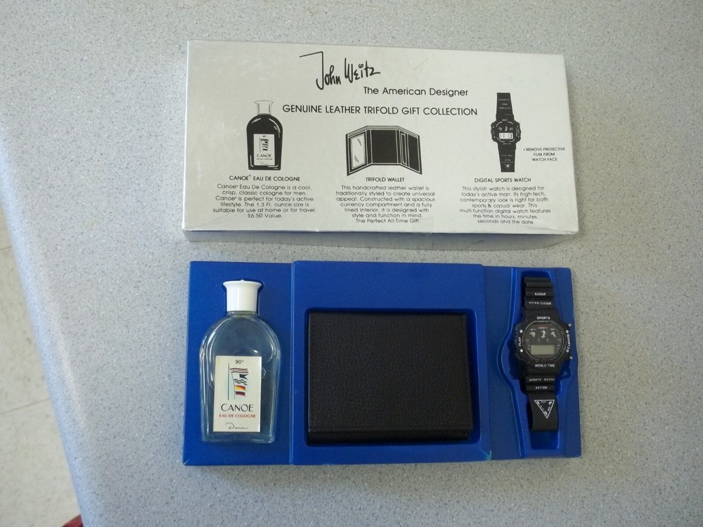 John Weitz Trifold Gift Collection Canoe Eau De Cologne, Leather wallet, Watch