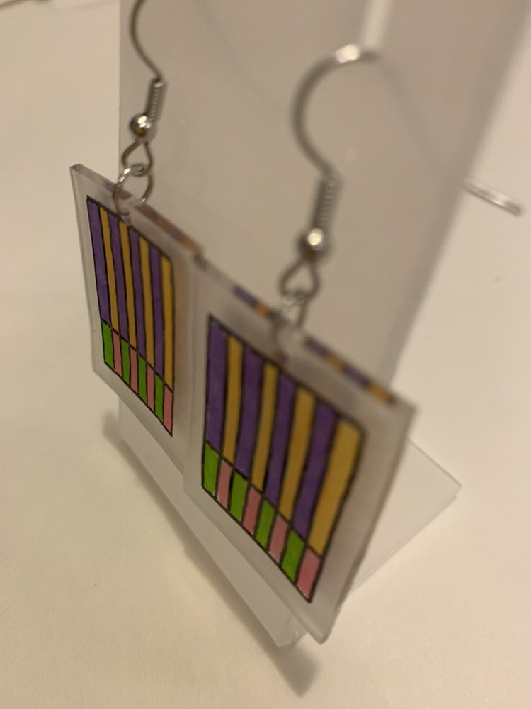 Handmade Striped Earrings Rectangle Multicolor Artsy Fun Bohemian Dangle Fun